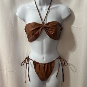Elegant Brown Tie Bikini Set